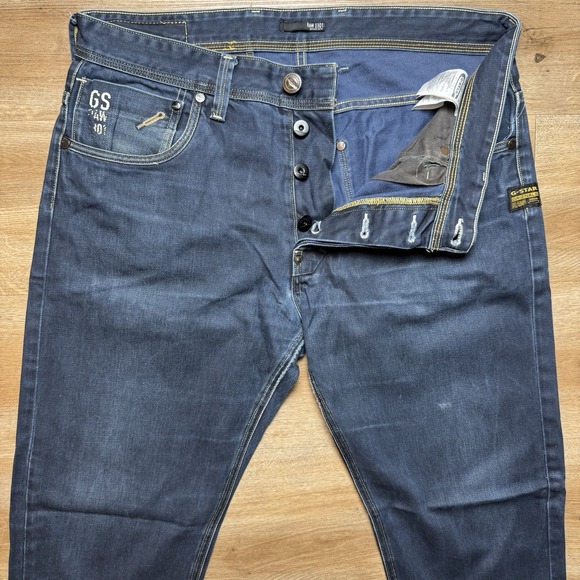 G Star RAW Jeans Men 36x30 Dark Indigo Tapered Leg Cotton Button Fly Casual - Picture 1 of 15